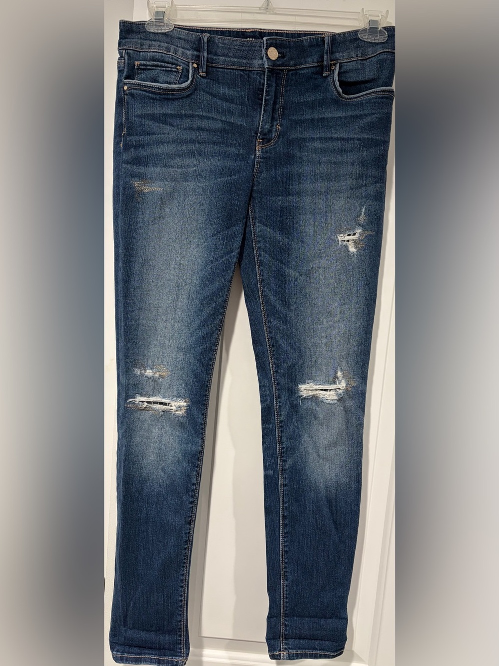 White House Black Market Women’s Dark Blue Distressed Skinny Jeans